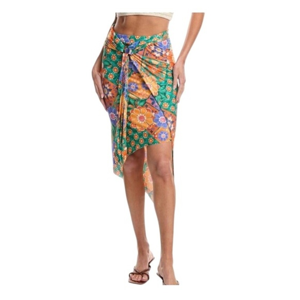 Agua Bendita Zen Tile‎ Floral Asymmetric Skirt Stretch Cover Up